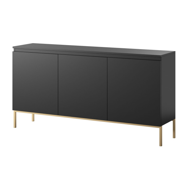 Komoda trzydrzwiowa Bemmi 150 cm czarna ze złotymi nogami, 8176123