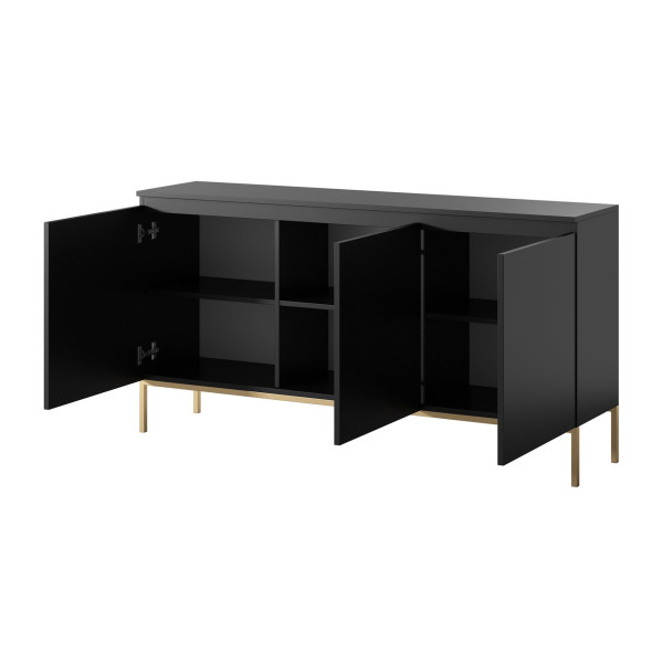 Komoda trzydrzwiowa Bemmi 150 cm czarna ze złotymi nogami, 8176126