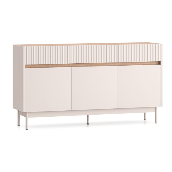 Komoda trzydrzwiowa Dunea z trzema szufladami 154 cm kaszmir/dąb, 8176541