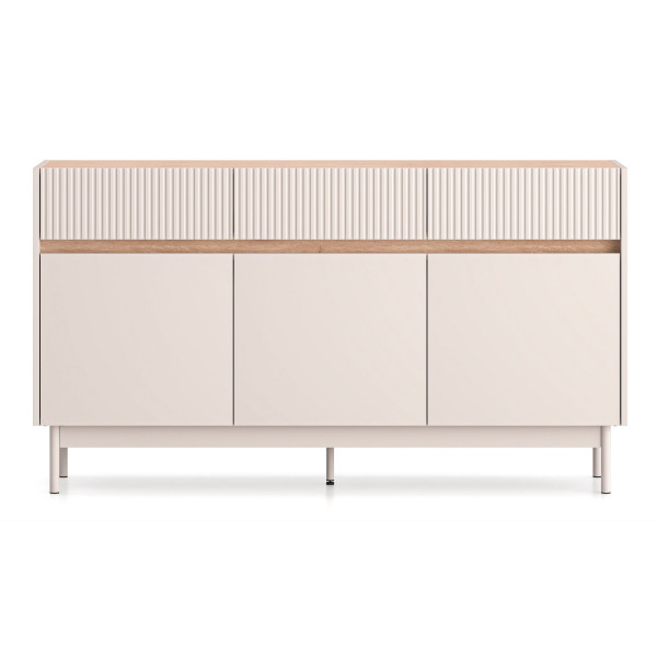 Komoda trzydrzwiowa Dunea z trzema szufladami 154 cm kaszmir/dąb, 8176546