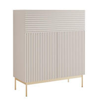 Komoda dwudrzwiowa Linearis uchylny schowek 92 cm kaszmir złote nóżki LED