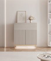 Komoda dwudrzwiowa Linearis uchylny schowek 92 cm kaszmir złote nóżki LED