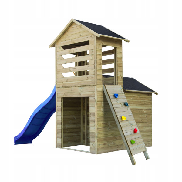 Drewniany domek dla dzieci Robert + ślizg niebieski, ścianka, 820270