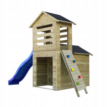 Drewniany domek dla dzieci Robert + ślizg niebieski, ścianka