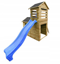 Drewniany domek dla dzieci Robert + ślizg niebieski, ścianka