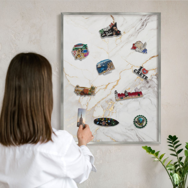 Tablica magnetyczna ozdobna w srebrnej ramie, Marmur elegancja 80x60, 8212517