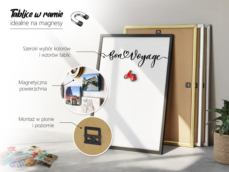 Magnetyczna tablica ozdobna w białej ramie, 60x40 Wallfluent, 8227670