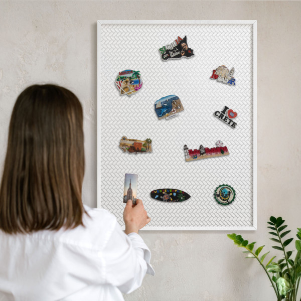 Ozdobna tablica na magnesy w białej ramie, Biała jodełka 80x60, 8234657