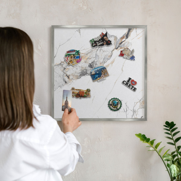 Tablica magnetyczna z nadrukiem w srebrnej ramie, 50x50 Wallfluent, 8238762