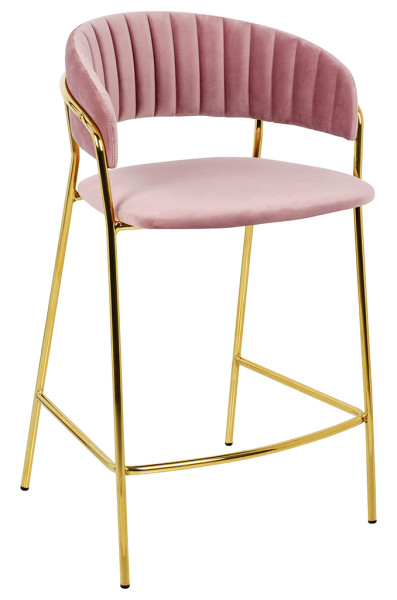 Krzesło barowe MARGO 65 brudny róż - welur, podstawa złota, 823891