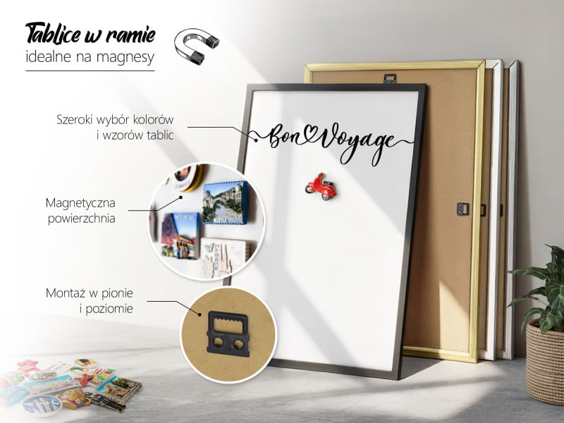 Tablica magnetyczna z nadrukiem w czarnej ramie, 50x50 Wallfluent, 8240392