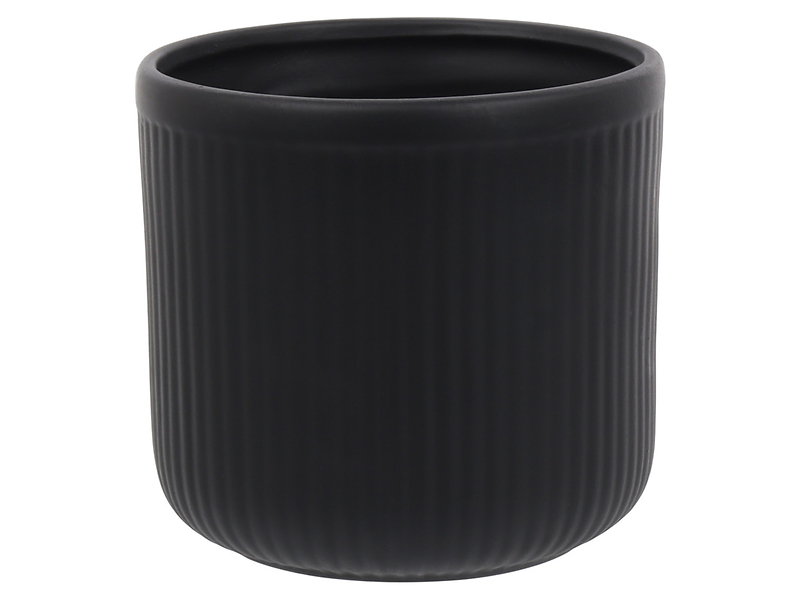 osłonka na doniczkę w prążki Leo ceramiczna czarna, 824094