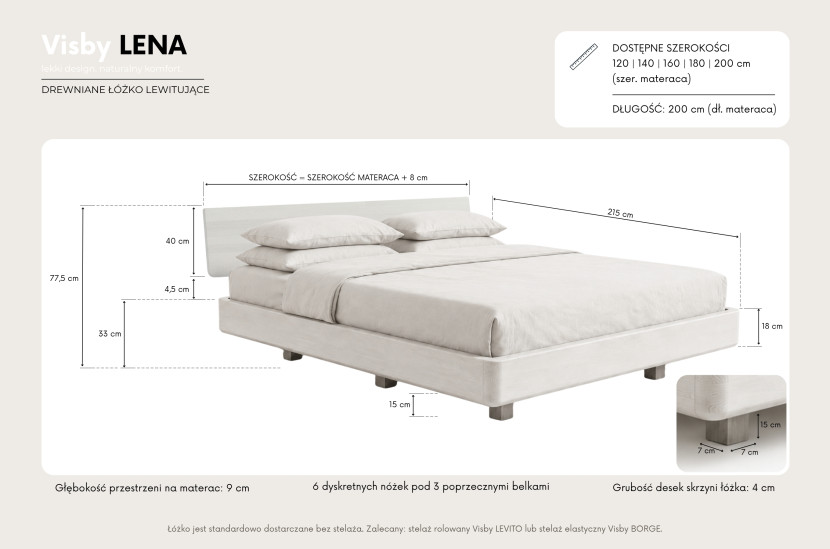 Łóżko lewitujące bukowe LENA bez szafek 180x200 palisander, 8255240