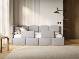 Łóżko młodzieżowe 90x200 cm Cloudy jasnoszare welur barierki lewe
