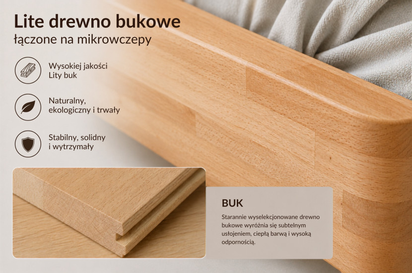 Łóżko bukowe naturalne Eyko MAUI / 140x200 /zagłówek brązowy, 8269497