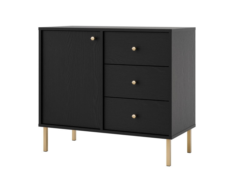 Elegancka czarna mała komoda ze złotymi uchwytami NOBIS, 8282590