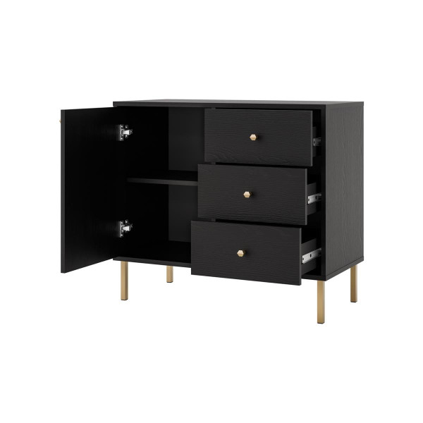 Elegancka czarna mała komoda ze złotymi uchwytami NOBIS, 8282591