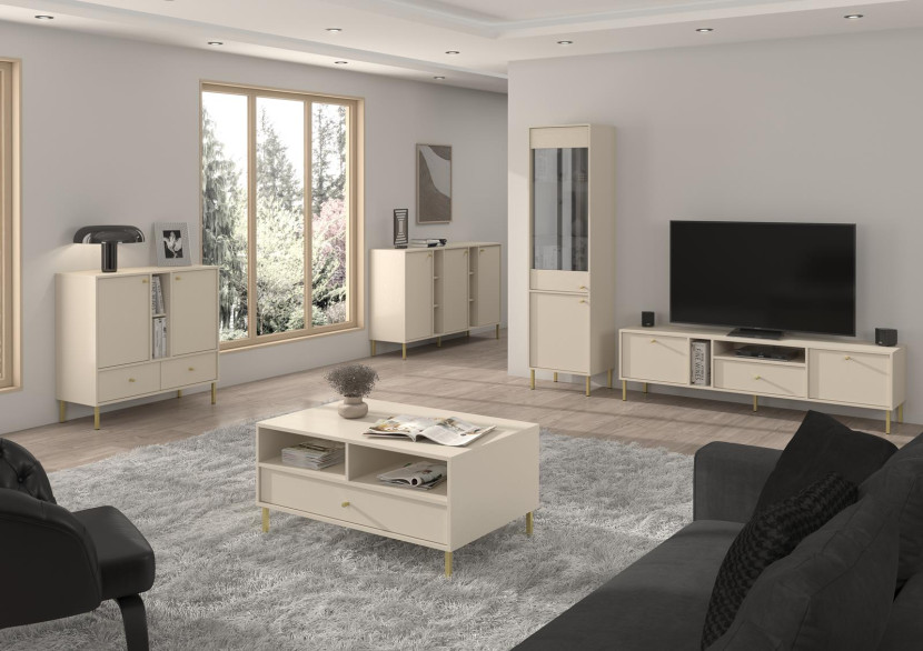 Minimalistyczna beżowa komoda do sypialni z szufladami NOBIS, 8282614