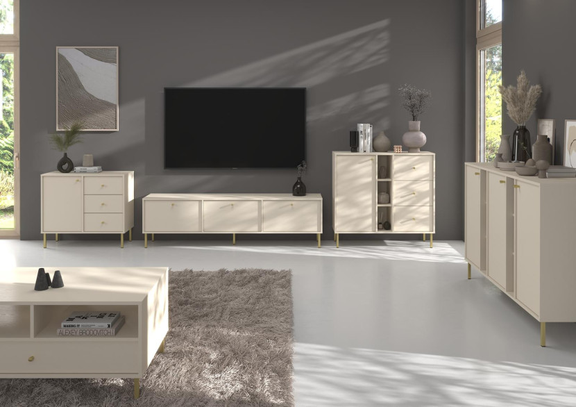 Minimalistyczna beżowa komoda do sypialni z szufladami NOBIS, 8282615
