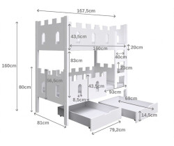 Łóżko Dziecięce piętrowe AVALON 75x160, z Szufladą, Biały