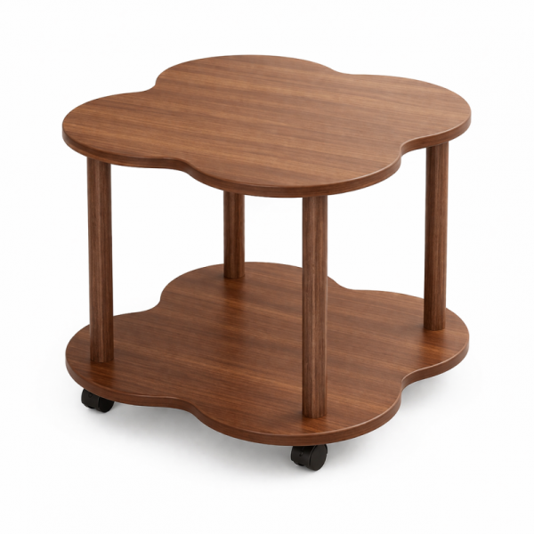 Mobilny stolik kawowy w kształcie koniczyny, orzechowy 60x60x48cm STL26, 8298934