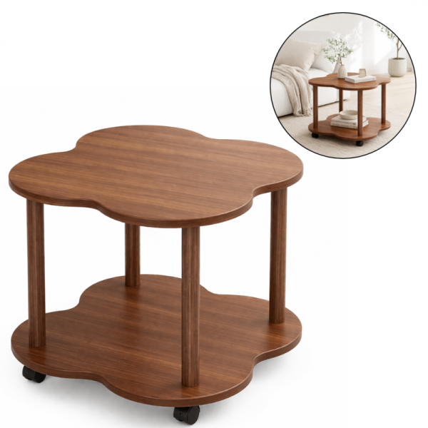 Mobilny stolik kawowy w kształcie koniczyny, orzechowy 60x60x48cm STL26, 8298935