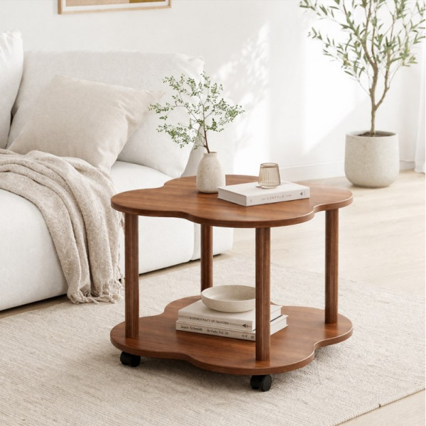 Mobilny stolik kawowy w kształcie koniczyny, orzechowy 60x60x48cm STL26, 8298936