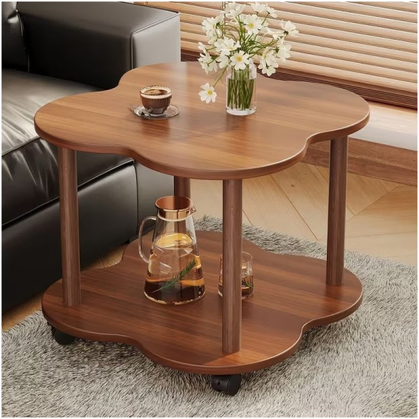 Mobilny stolik kawowy w kształcie koniczyny, orzechowy 60x60x48cm STL26, 8298937