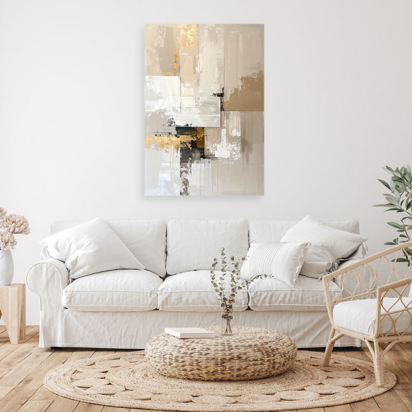Obraz do salonu sypialni, Jasna abstrakcja w beżach z czarnymi 30x45, 8307964