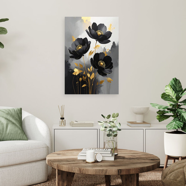 Obraz do salonu sypialni kuchni biura, Czarne delikatne botanika 60x90, 8324579