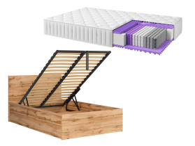 Produkt: Zestaw łóżko Tetrix ze stelażem i pojemnikiem dąb wotan z materacem Masimo 120x200
