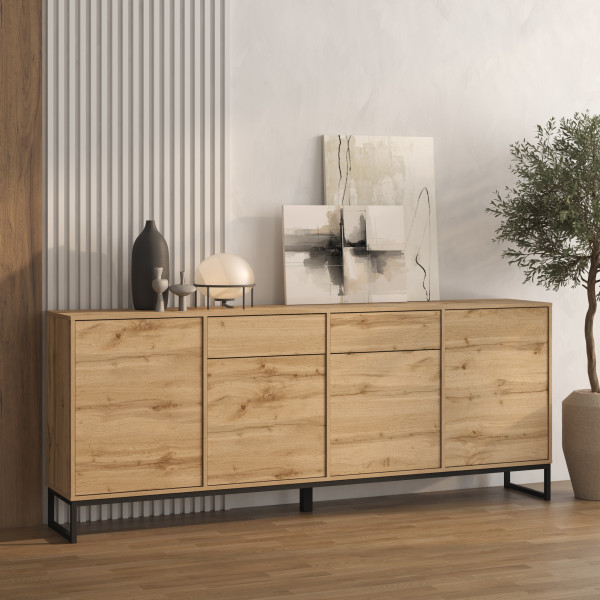 Komoda do salonu 209 cm na nóżkach z szufladami dąb wotan LENTO, 8359882
