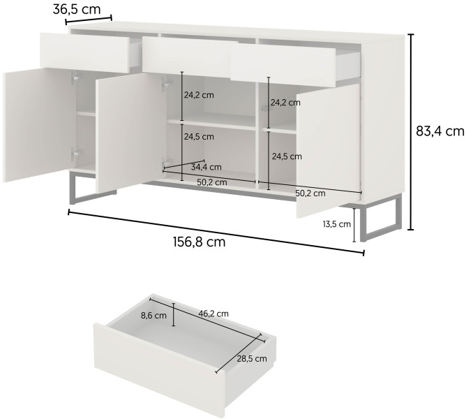Komoda z szufladami i drzwiami zgaszona zieleń do salonu 157 cm LENTO, 8360129