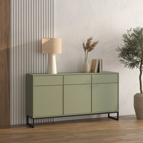 Komoda z szufladami i drzwiami zgaszona zieleń do salonu 157 cm LENTO, 8360131