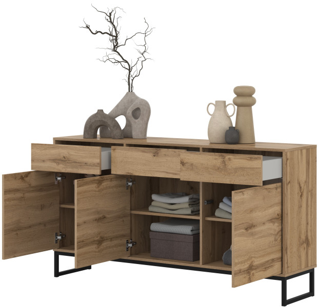 Komoda na nóżkach z szufladami dąb wotan do salonu 157 cm LENTO, 8360145