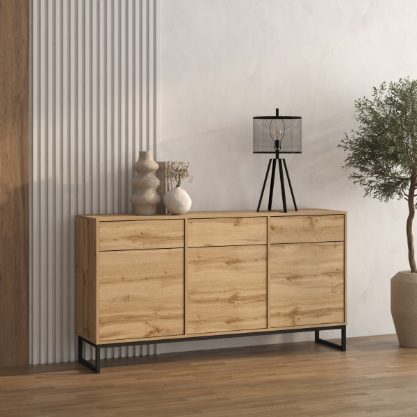 Komoda na nóżkach z szufladami dąb wotan do salonu 157 cm LENTO, 8360151