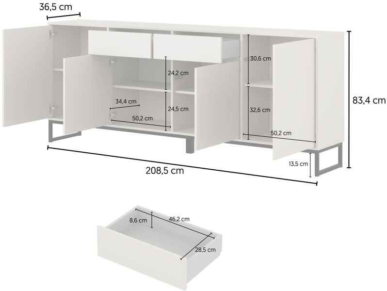 Komoda kaszmirowa z szufladami i drzwiami 209 cm LENTO, 8360252