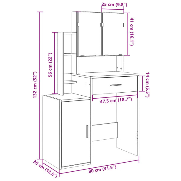 Toaletka Szary Drewno vidaXL, 8375967