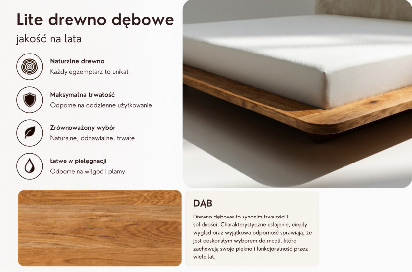 Łóżko dębowe Eyko BORA 180x200 / naturalne / zagłówek czarny, 8377110