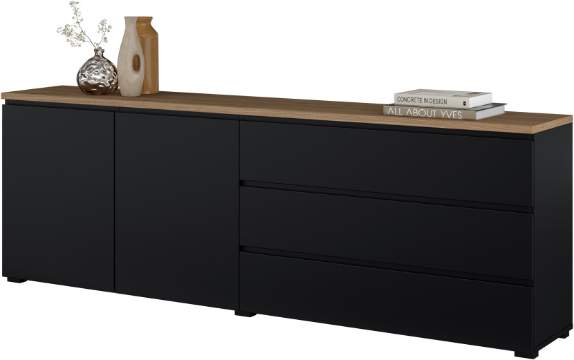 Czarna dwudrzwiowa komoda 200 cm do salonu MODO z szufladami, 8410908