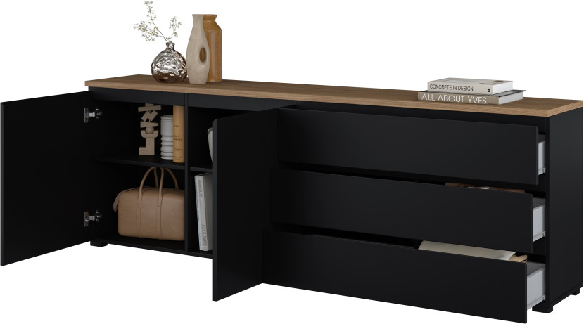 Czarna dwudrzwiowa komoda 200 cm do salonu MODO z szufladami, 8410909