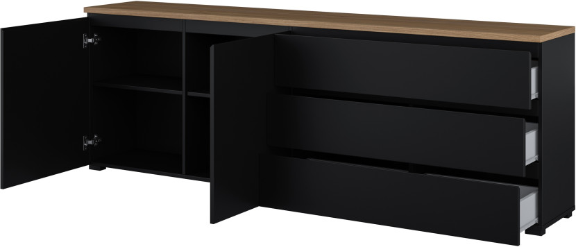 Czarna dwudrzwiowa komoda 200 cm do salonu MODO z szufladami, 8410911