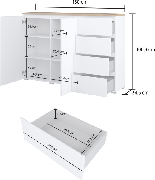 Kaszmirowa komoda 150 cm do salonu z szufladami dwudrzwiowa MODO, 8410919
