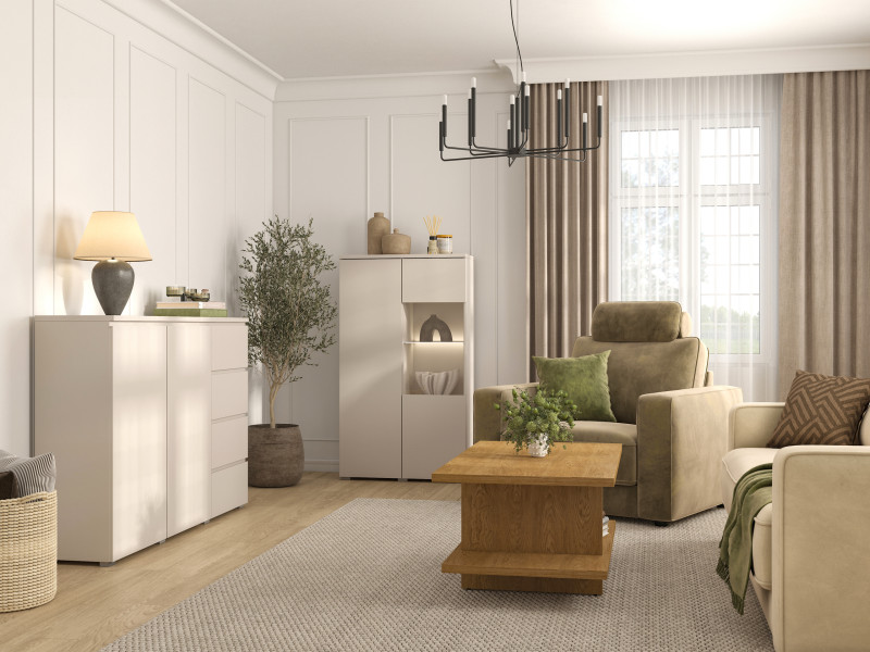 Dwudrzwiowa komoda z szufladami 200 cm do salonu kaszmir MODO, 8410933