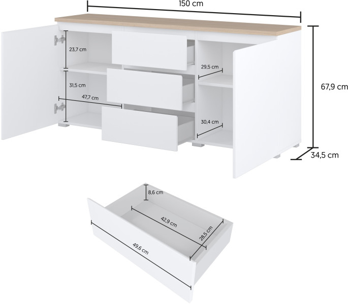 Biała dwudrzwiowa komoda 150 cm do salonu MODO, 8410950