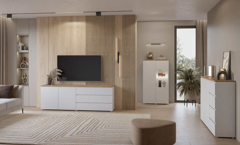 Biała dwudrzwiowa komoda 150 cm do salonu MODO, 8410953