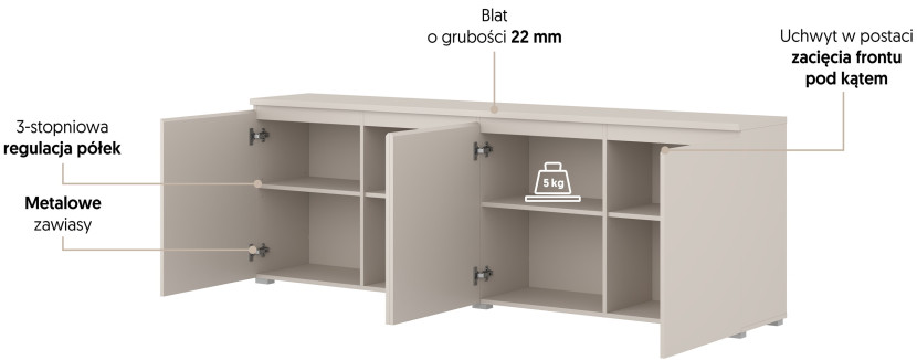 Kaszmirowa komoda czterodrzwiowa do salonu 200 cm MODO, 8410966