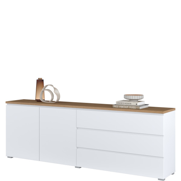 Biała dwudrzwiowa komoda 200 cm do salonu MODO z szufladami, 8410973
