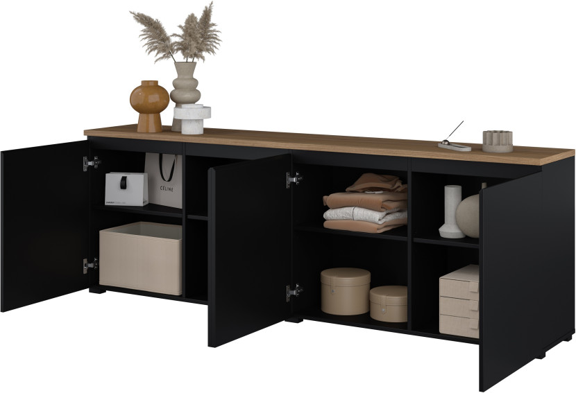 Czarna czterodrzwiowa komoda 200 cm do salonu MODO, 8410980