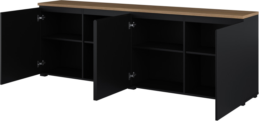 Czarna czterodrzwiowa komoda 200 cm do salonu MODO, 8410981